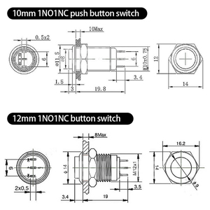 Hot Selling 12mm Momentary Waterproof Push Button <b>Switch</b> Electric on Off <b>Switch</b> 2 a Power Metal Push Button <b>Switches</b> - Product Image 3