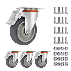 4 Stück leise abschließende Rollen mit Bremse - 3""/4""/5"" Drehbare Platten-Räder für keine Bodenmarkierungen und einfache Mobilität - Product Image 1