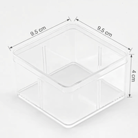 Boîte de rangement en plastique PS transparente carrée de 9,5x9,5x4 cm pour bijoux, cadeaux, bonbons et emballages de sushis, écologique