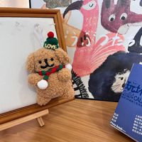 Cyber Celebrant Noël Chiot Poupée Lavé En Peluche Jouet Porte-clés Pendentif Chien Châle Écharpe PP Coton Soulagement Du Stress Cadeau De Vacances