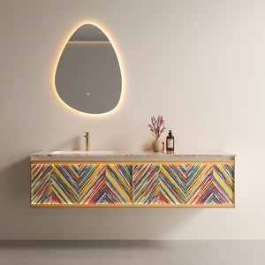 Mueble de Baño Moderno para Apartamento de Hotel, Combinación de <span class=keywords><strong>Lavabo</strong></span> y Mueble, <span class=keywords><strong>Lavabo</strong></span> de Cerámica sin Juntas, Personalizable, con Panel de Pared de Piedra <span class=keywords><strong>Rosa</strong></span> - Product Image 1