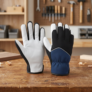 Gants de travail en cuir PU blanc et noir JNA GROUP, avec poignet élastique, bouts des doigts texturés antidérapants, usage général, sécurité, 11 oz - Product Image 3