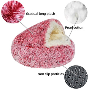 Großhandel Weiches Haustierbett aus Memory-Schaum mit Rutschfester Unterseite Atmungsaktives Nest für Katzen und Hunde Waschbares Plüsch-Samt-Höhlenbett - Product Image 4