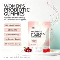 Gummies Probiotiques pour Femmes 5 Milliards de UFC Saveur Canneberge 60 Unités Sans Sucre Végétaliennes Soutien Digestif et Immunitaire Supplément OEM