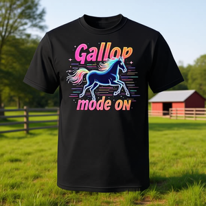 T-shirt Gallop Mode On Horse, design équestre, noir, unisexe, taille adulte - Product Image 3