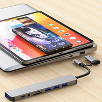 8 in 1 USB +Type C HUB Docking Station dengan Adaptor Jack Audio 3.5mm Pembaca Kartu Micro SD Konverter Disk Laptop Tablet Ponsel