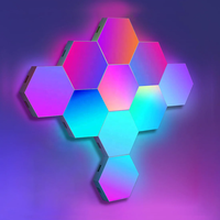 Achat en gros de lampes hexagonales LED intelligentes à commande par application, changement de couleur RVB, appliques murales synchronisées avec la musique, lumière de jeu