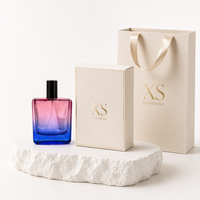 Flacon de parfum en verre rechargeable dégradé rose-bleu avec boîte cadeau, logo personnalisé, vaporisateur atomiseur vide à fine brume 50ml/100ml