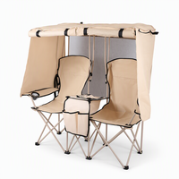 Chaise de camping double pliable avec auvent, siège inclinable portable, cadre en acier inoxydable, tissu Oxford, pêche, jardin, extérieur