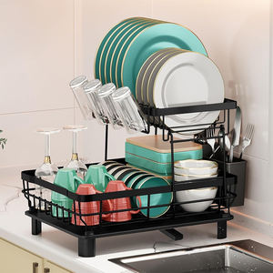 Scolapiatti a 2 Ripiani Grande per Cucina con Portabicchieri, Portautensili, Vaschetta Rimovibile e Tubo di Drenaggio - Product Image 1