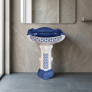 Lavabo de baño de cerámica, soporte de lavado de doble nivel, Pedestal completo, lavabo musulmán Wudu, lavabo de cerámica de ley - Product Image 1