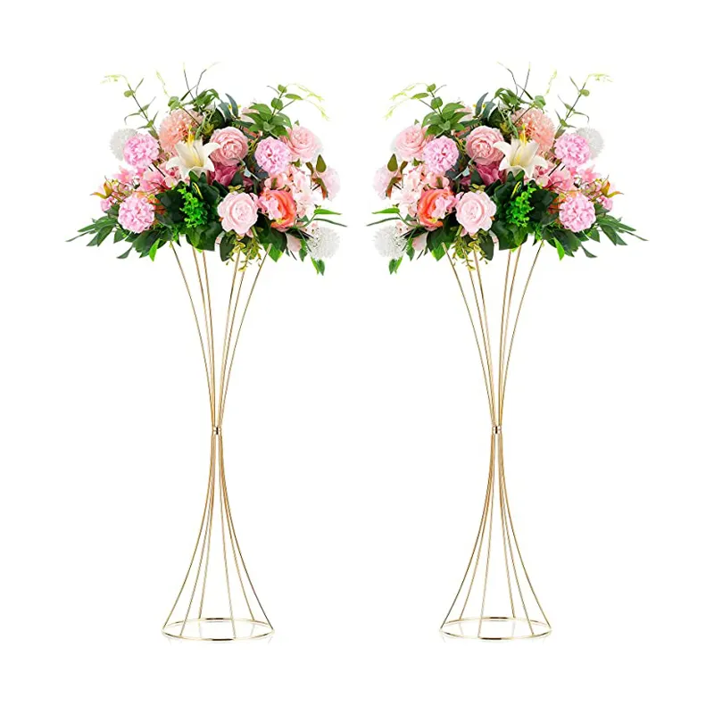 Gold Metal Flower Centerpieces for Wedding Tables, Geometric Floral Centerpiece Stand for Tabletop Event Party Birthday