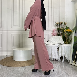 2272# Latest Simple <b>Plain</b> Color Blouse &Pant 2 Piece Set Women Eid Muslim Clothes Islamic Clothing Sets - Product Image 6
