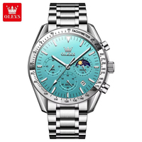 Montre-bracelet analogique multifonction chronographe de sport de luxe Olves 3618 en acier inoxydable avec bracelet de 20 mm pour hommes
