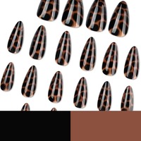 Faux ongles à presser marron écaille de tortue, motif animal brillant, pour nail art, fête, manucure tendance