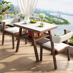 Set di Mobili da <span class=keywords><strong>Pranzo</strong></span> Moderni e Casual, <span class=keywords><strong>Tavolo</strong></span> da Tè per Balcone con Due Sedie, Design Creativo Rettangolare in Legno Massello <span class=keywords><strong>Salvaspazio</strong></span> per Casa - Product Image 2