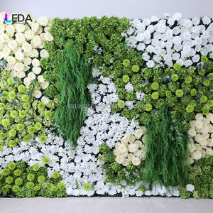 LEDA Customized White Green Rose <b>Flower</b> <b>Wall</b> Backdrop Smooth Handmade Roll Soft <b>Artificial</b> Wedding & Valentine's Day Decor - Product Image 1