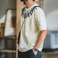 T-shirt Homme Maden – T-shirt épais pour homme, imprimé plumes rétro, style décontracté vieilli, ethnique, été, prêt à expédier