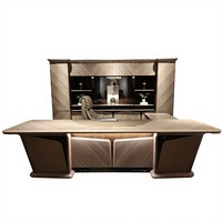 Bureau de direction moderne de luxe italien |   Bureau de direction haut de gamme avec fonction LED, panneau en bois et acier inoxydable, modulaire en forme de L