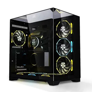 Kelas atas kaca Tempered melengkung Panel Gabinete ATX Case PC game casing komputer dan menara