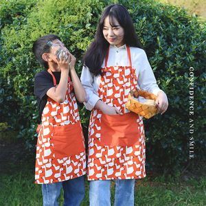 Cotton Parent Child Apron Floral <b>Print</b> Bib Apron For Daily Use <b>Machine</b> Washable - Product Image 1