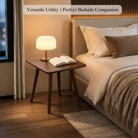 Mesa de Centro Pequeña con Tapa de MDF, Patas de Madera Maciza, Diseño Cuadrado, Mesa Auxiliar, Mesa de Noche, Ahorra Espacio