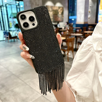 Coque de téléphone de luxe brillante avec pendentif à pampilles en strass et cristaux pour iPhone 17 Pro Max 16 15 14 13, avec cadre plaqué et protection intégrale
