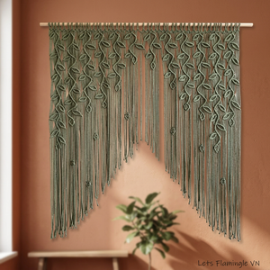 Green Macrame Leaf Curtain Woven Cotton Fabric Bohemian Wall Hanging <b>Nursery</b> Bedroom Valance Home <b>Decor</b> - Product Image 3