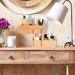 กล่องเครื่องประดับไม้ไผ่พับได้2ชั้นสำหรับเคาน์เตอร์ห้องน้ำ50x40x30cm วางน้ำหอมเครื่องสำอางอเนกประสงค์ - Product Image 4