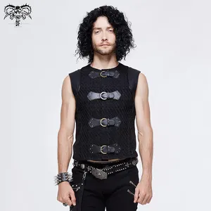 WT035 decadent punk rock men coarse texture woolen patchwork leather unedge waistcoat with loops