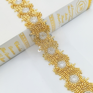 Thiết kế mới cô dâu đính cườm Polyester tinh thể pháp Hạt Mạng Che Mặt đính cườm sequin vải CướI Ren <span class=keywords><strong>TRIM</strong></span> - Product Image 2