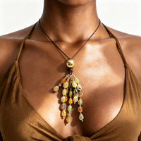 Collier vintage coloré à pampilles perlées pour femme, longue chaîne en corde avec pendentif en résine, style bohème, pour pull, vente en gros