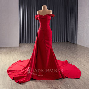 Jancember 251043 brillant Satin rouge à volants paillettes sirène robe de soirée avec surjupe - Product Image 3