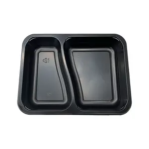 Proveedor de bandejas CPET, 2 compartimentos, contenedor de alimentos Cpet, bandeja de alimentos CPET de plástico negro para preparación de comidas listas