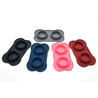 Bol d'alimentation pour animaux de compagnie en gel de silicone pour chats et chiens, design pliable portable à double bol, anti-déversement MJ122