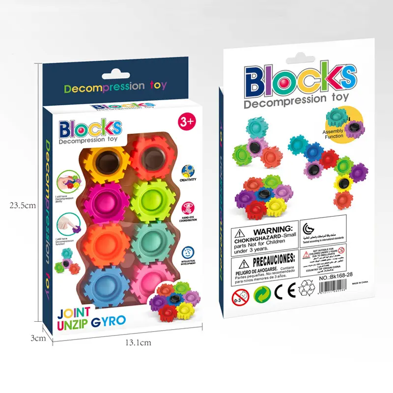 Pop semplice Fidget Spinner 8 pezzi, Push Bubble Building blocks Fidget Spinner, Pop puzzle Fidget giocattoli Spinner per bambini