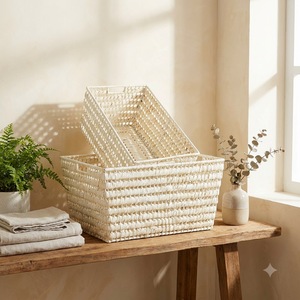 Household Modern Organizer <b>Rectangular</b> Woven <b>Storage</b> <b>Basket</b> with Handles Minimalist Design for Living Room Neatening - Product Image 1