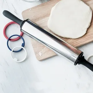 11 inch ABS PP plastic handle stainless steel adjustable rolling pin with thickness rings