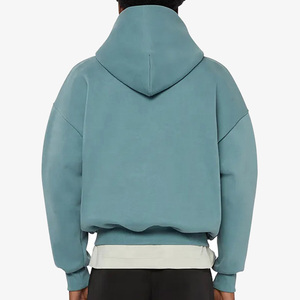 Hoodie zippé personnalisé épais et uni, style streetwear, en molleton bouclette de coton unisexe, coupe courte - Product Image 3
