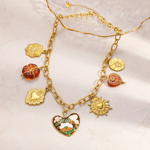 Collar con Colgante de Corazón Estilo Europeo Americano, Chapado en Oro de 18k, con Esmalte Colorido, Joyería para Fiestas - Product Image 2