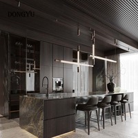 Meubles de cuisine modulaires noirs sur mesure, design moderne, portes laquées, panneaux MDF et mélamine, armoires de cuisine en bois avec îlot