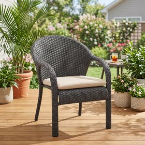Fauteuil d'extérieur en osier minimaliste moderne avec coussins gris foncé et beige sans logo pour jardin et terrasse - Product Image 5