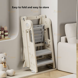 Tour d'apprentissage pliable pour tout-petits, marchepied réglable en hauteur avec barrière de sécurité, échelle pour enfants pour <span class=keywords><strong>cuisine</strong></span> et salle de bain - Product Image 3