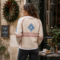 Pull en tricot à col rond à manches longues pour femme, motif flocon de neige Fair Isle nordique, pour l'hiver et les fêtes de Noël, vente en gros OEM
