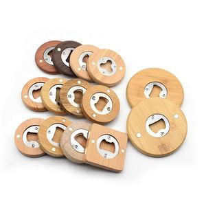 Abridor de Botellas de Cerveza Redondo de Madera al por Mayor, Imán para Refrigerador, para Regalo de Boda - Product Image 1