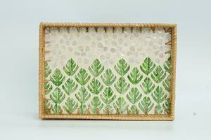 Venta caliente nuevo diseño rectángulo ratán madre de perla bandeja con incrustaciones bandejas para servir comida de Vietnam - Product Image 2