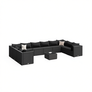 Set Lounge da Esterno in Rattan PE Nero, Arredamento da Giardino per 10 Persone, Design Contemporaneo Resistente ai Raggi UV - Product Image 1