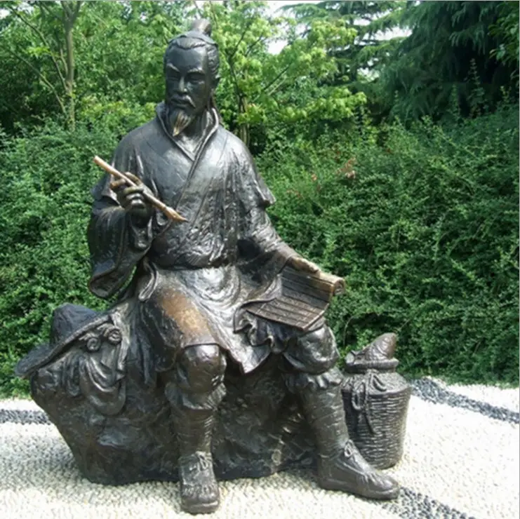 Di alta qualità retrò cinese vecchio uomo grande all'aperto a grandezza naturale figura personalizzata scultura in bronzo