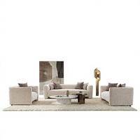 Bucharest Designer Creme Polsterstoff-Sofa-Set 3+1+1-Sitzer Luxuriöses Modulares Wohnzimmer-Sofa mit Holzbeinen Zeitgenössisches Design für Villa und Einkaufszentrum