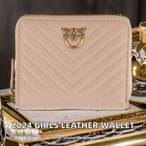Cartera Corta de Lujo para Niñas con Bordado Personalizado, de Moda, de Piel Genuina de Oveja Napa, con Pañuelos de Poliéster Estilo Caramelo, Antirrobo - Product Image 2
